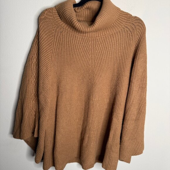 Anthropologie Women's Tan Kali Turtleneck Poncho Sweater - Size M/L Medium/Large - Picture 2 of 7